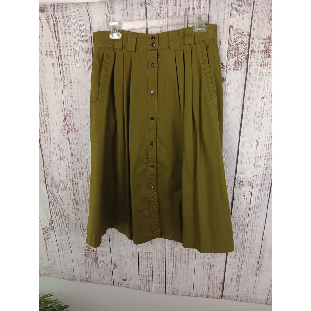 Allison Smith Button-Down Midi Skirt 8P Green Pockets Beltloop Vintage 90's